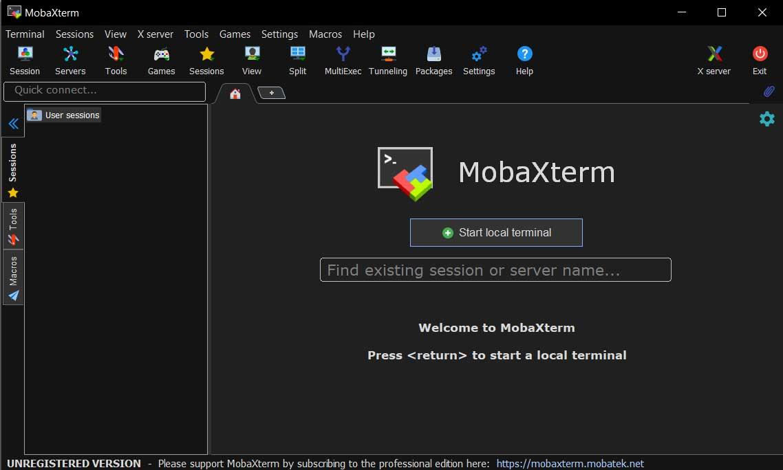 Interfaz principal MobaXterm