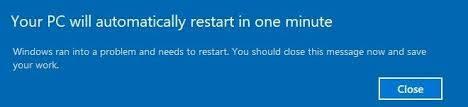 PC will automatically restart in one minute