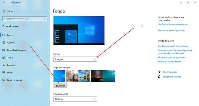 Personalización y Fondo en Windows 10