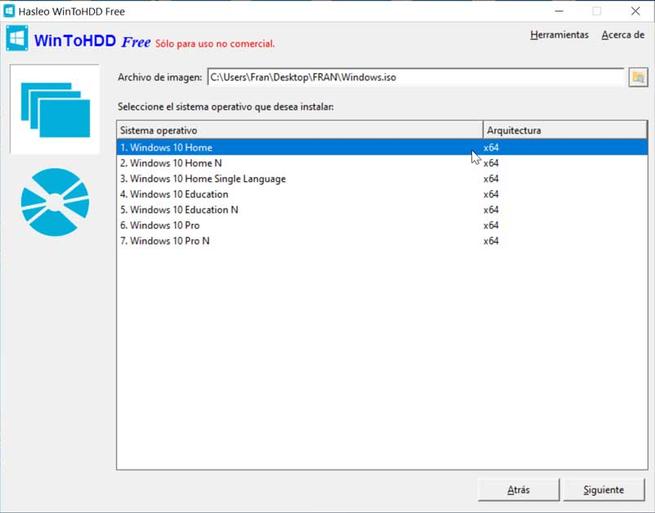 WinToHDD seleccionar imagen ISO