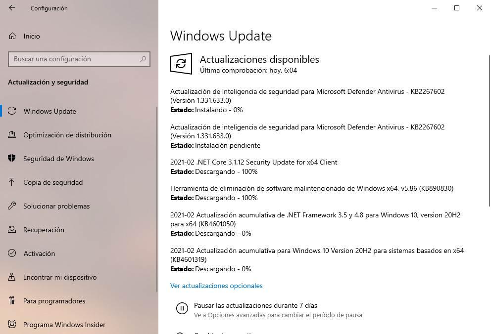 Actualizaciones seguridad Windows 10 febrero 2021