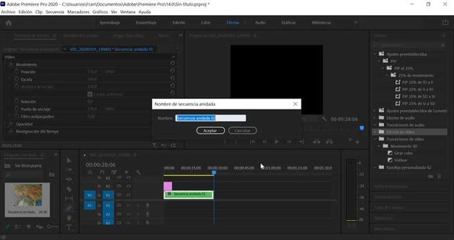 Adobe Premiere secuencia anidada