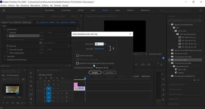 Adobe Premiere velocidad de clip
