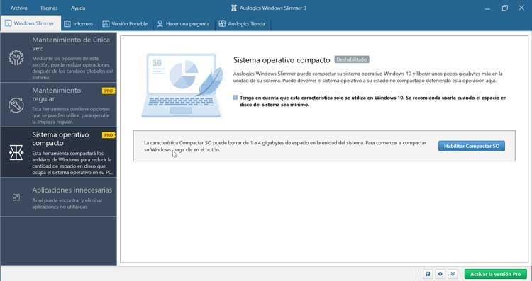 Auslogics Windows Slimmer Sistema operativo compacto
