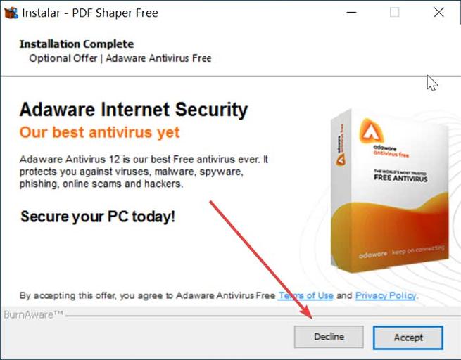 PDF Shaper declinar instalación de softwares de terceros