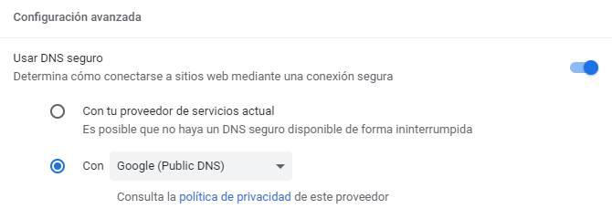 Usar DNS seguro Chrome