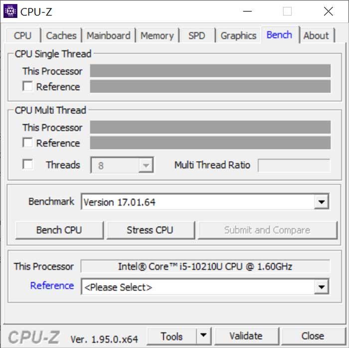 CPU-Z pestaña de Bench