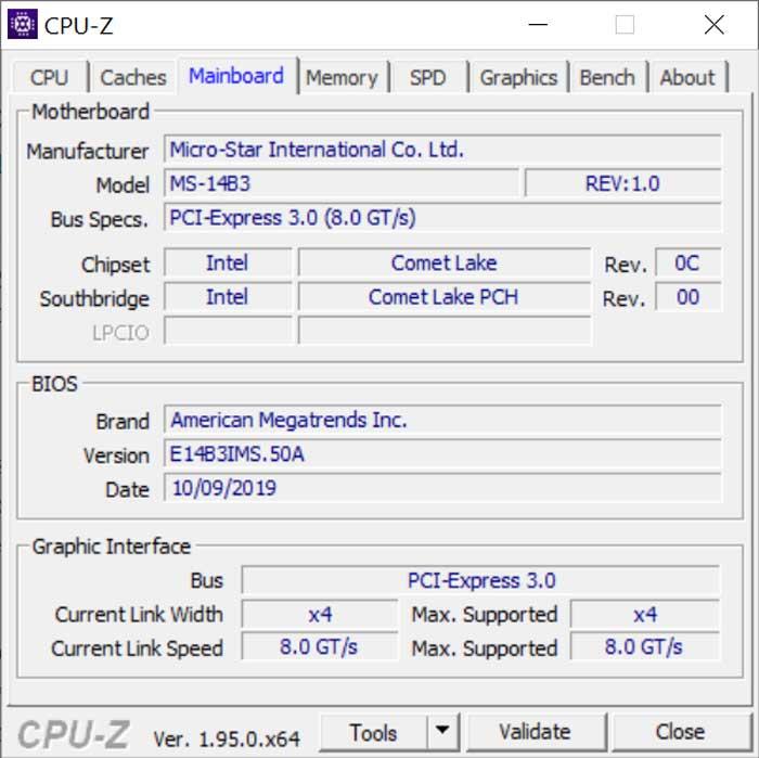 CPU-Z pestaña de información de la placa base