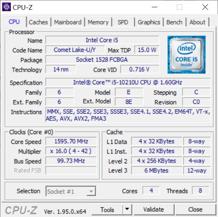 CPU-Z pestaña para conocer todo sobre la CPU