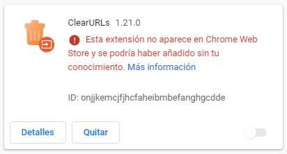 ClearURLs eliminada Store