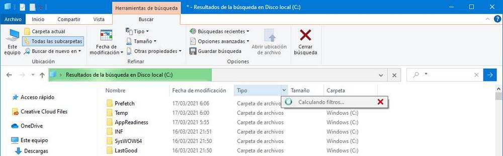 Error filtros buscador Windows 10
