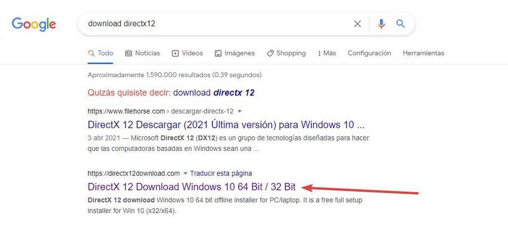 Descargas falsas DirectX 12 en Google