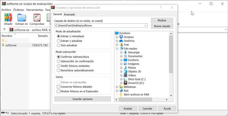 Extraer archivos comprimidos en RAR avec WinRAR