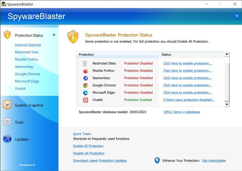 SpywareBlaster Protection Status