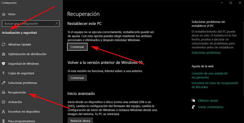restablecer Windows configuración