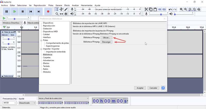 Adaucity biblioteca FFmpeg para exportar audio de vídeos