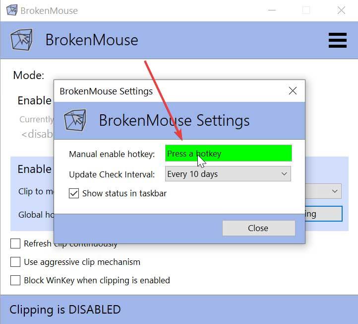 BrokenMouse tecla de acceso rápido