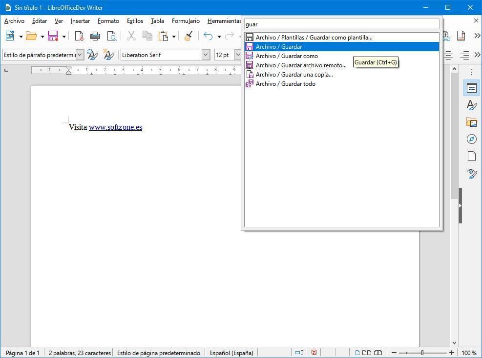 Căutare comenzi LibreOffice 7.2