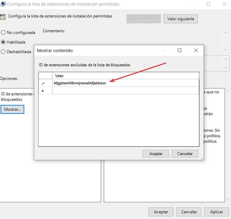 Chrome configurar y mostrar contenido de extensiones permitidas