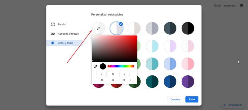 Chrome personalizar color del fondo