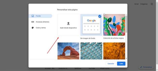 Chrome subir imagen desde dispositivo
