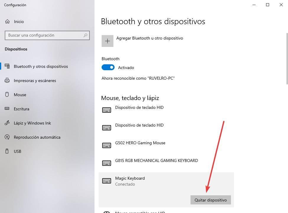 Desconectar teclado Apple Bluetooth Windows 10