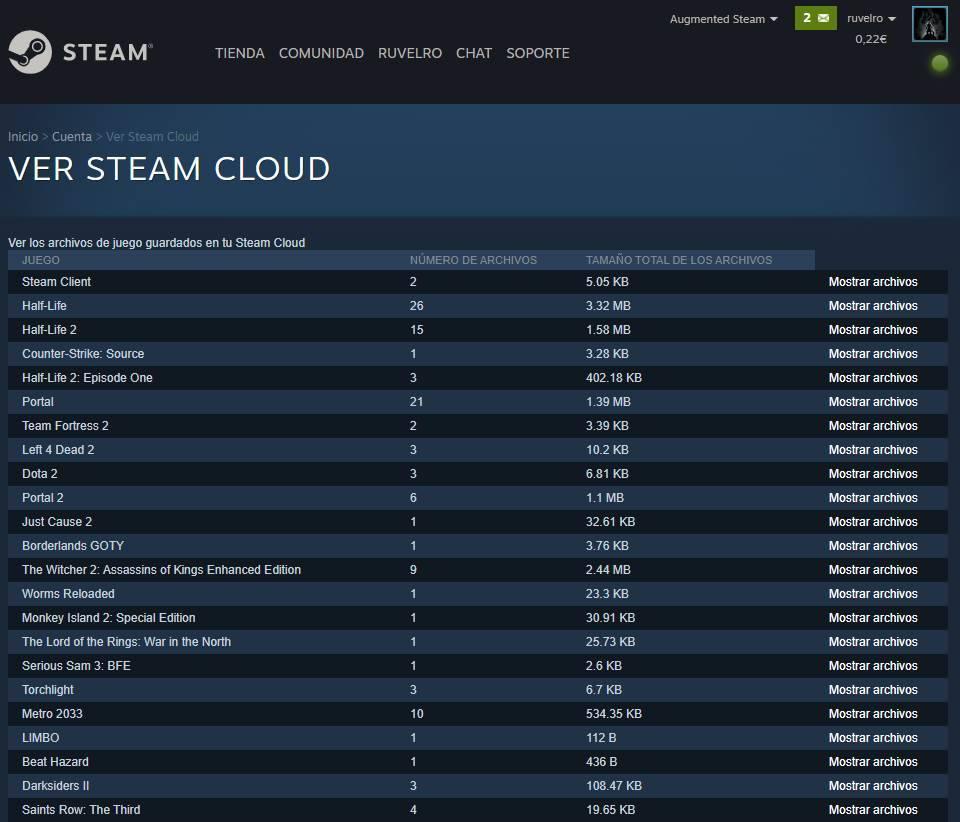 Steam Cloud - Ver partidas guardadas en la nube