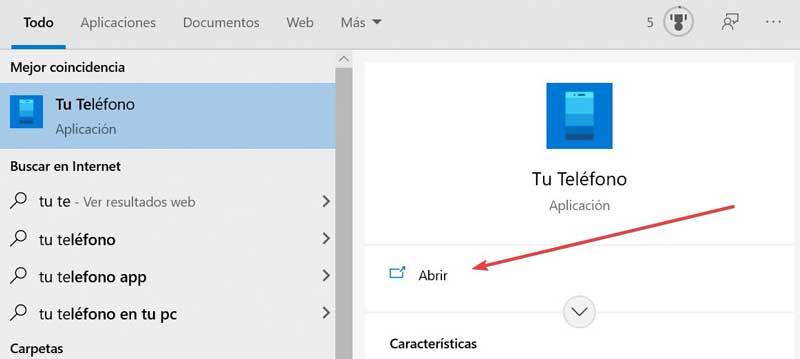 Abrir-sovellus Tu Teléfono en Windows 10