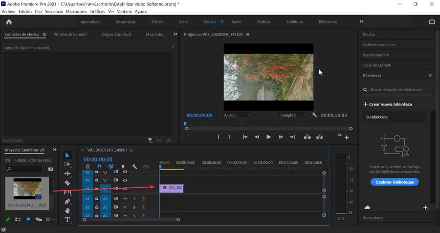 Adobe Premiere Pro añadir vídeo importado a línea de tiempo