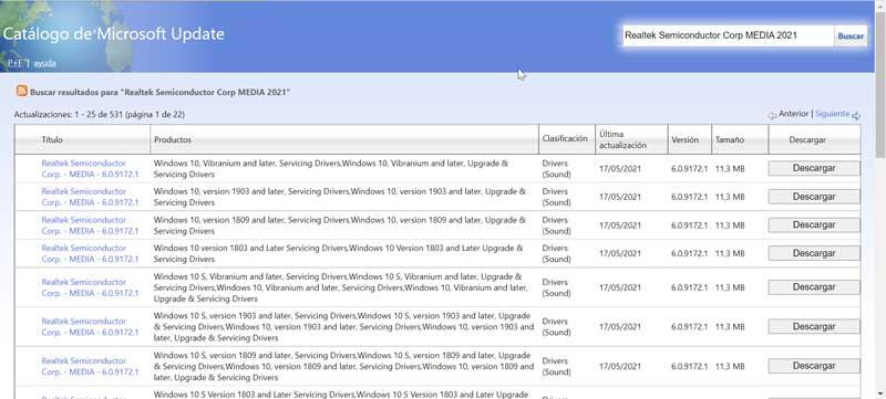 Catálogo de Microsoft Update Realtek