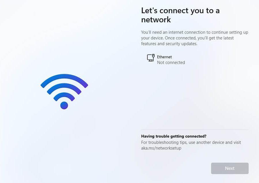 Conectar Internett installerer Windows 11 Home