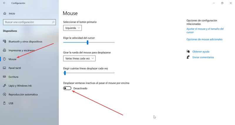 Desactivar Desplazar ventanas inactivas al pasar el mouse por encima