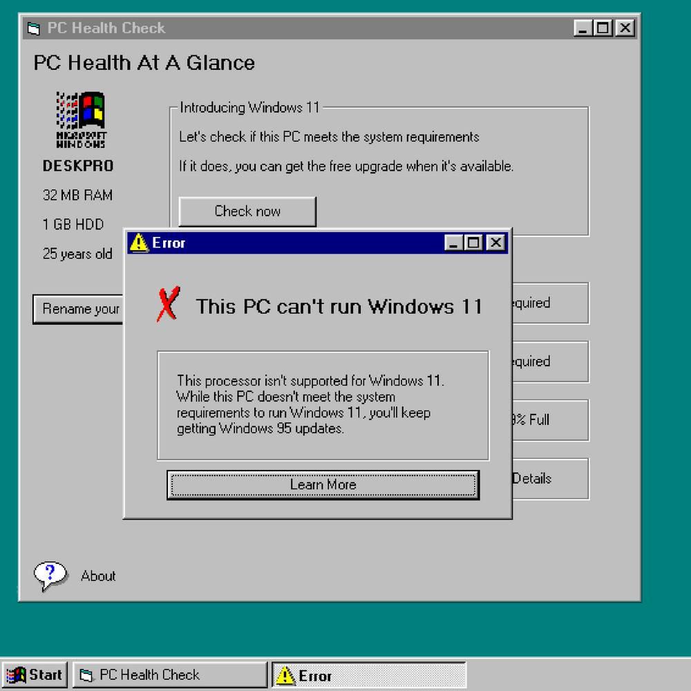 Error Windows 95 actualizar Windows 11