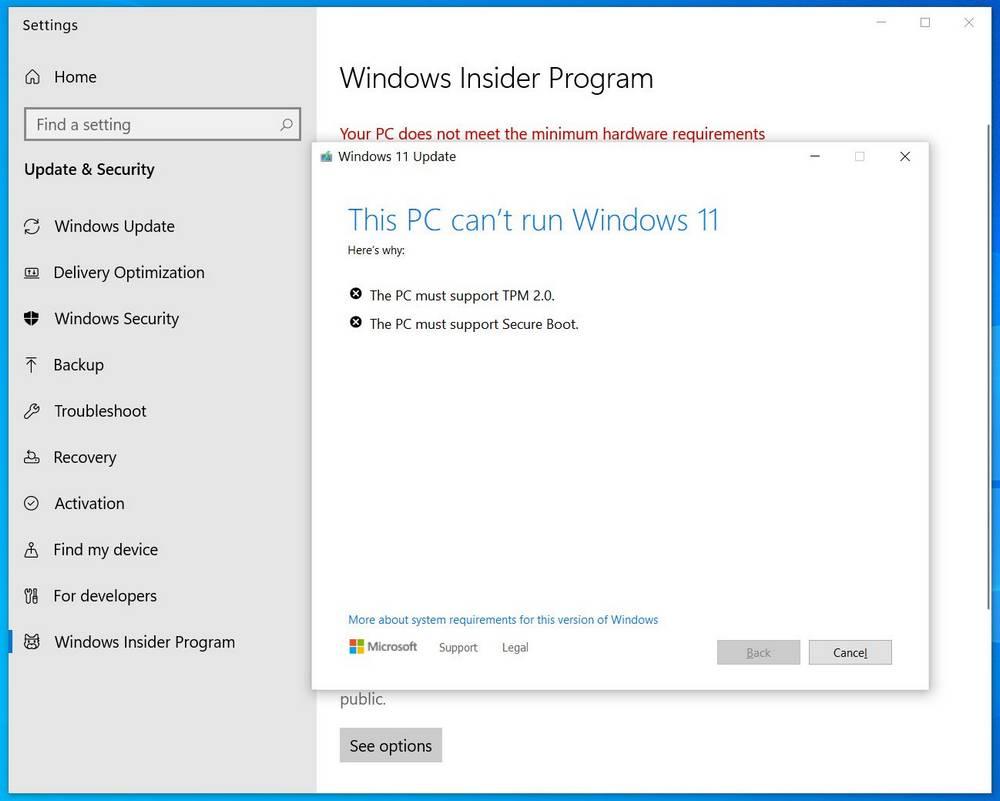 Error instalar Windows 11 - Requisitos mínimos