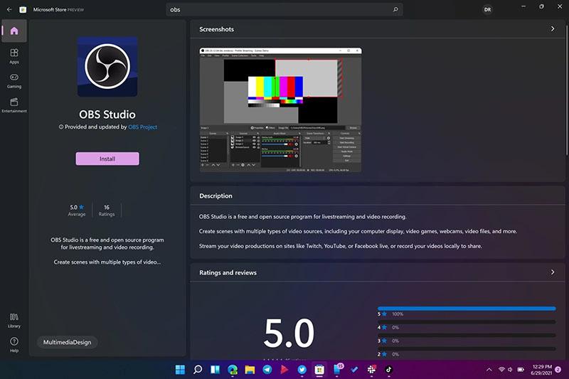OBS Studio se puede descargar de la Tienda de Windows 11