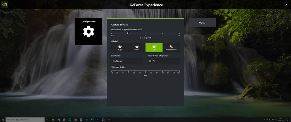 Opciones de grabación y repetición instantánea de NVIDIA GeForce Experience