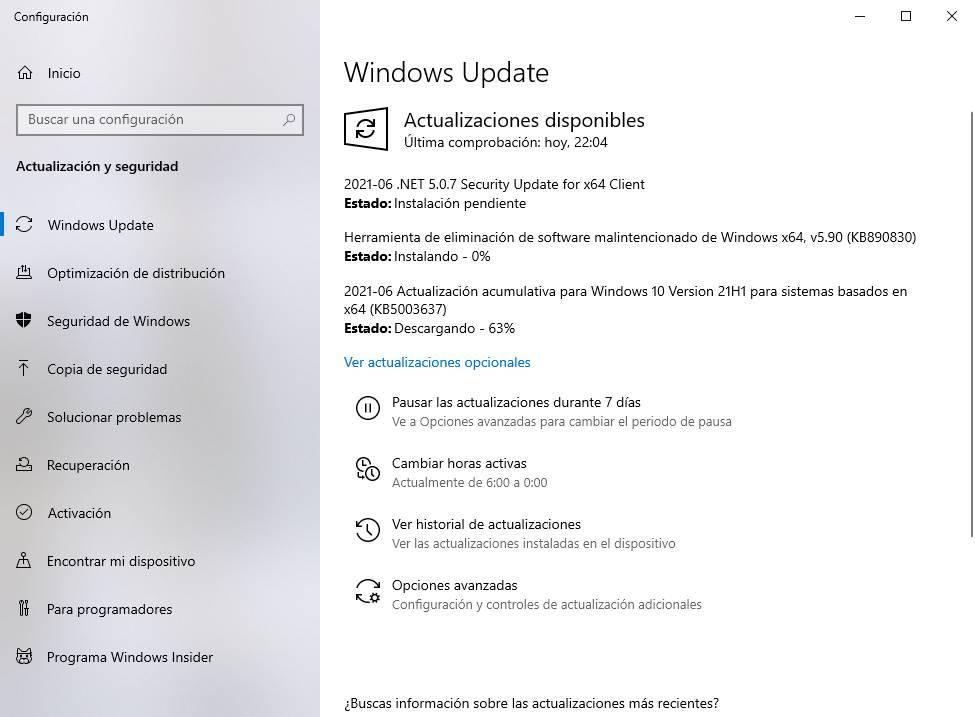 Parche seguridad junio 2021 KB5003637 Windows 10