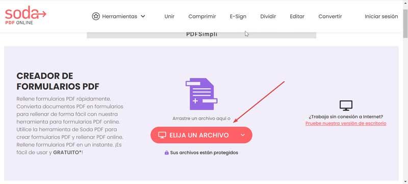 Soda PDF Online añadir archivo