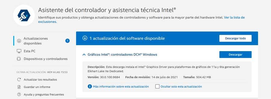 Actualización gráfica Intel con soporte para Windows 11