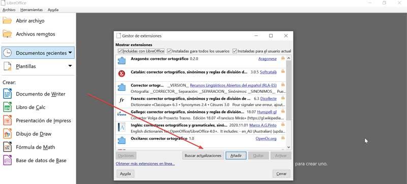LibreOffice Buscar actualizaciones