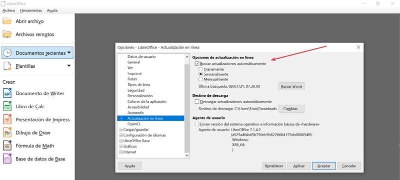 LibreOffice buscar actualizaciones automáticamente