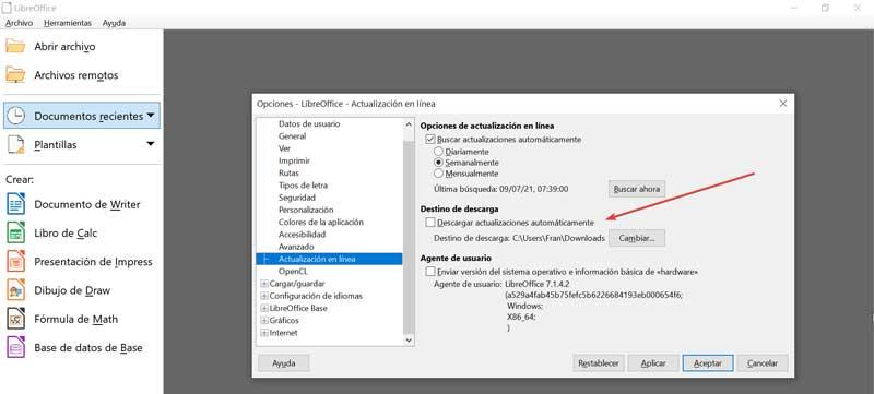 LibreOffice descargar actualizaciones automáticamente