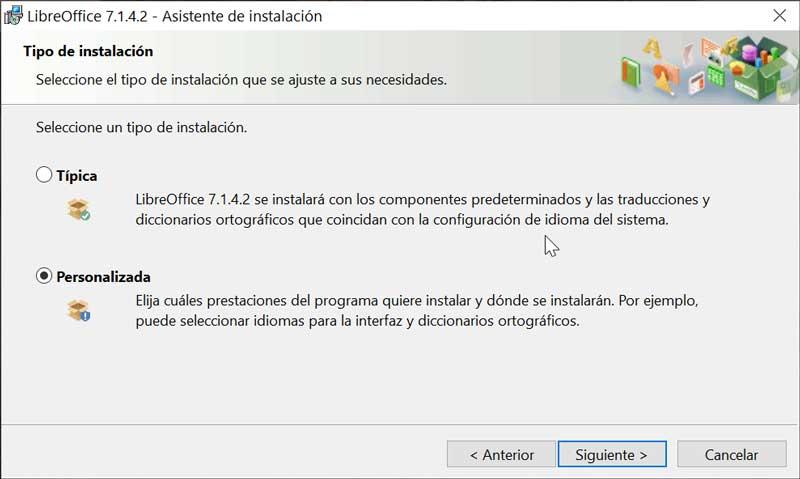 LibreOffice instalación Típica o Personalizada