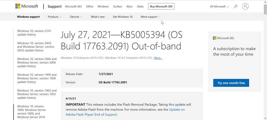 Microsoft anuncia nuevo parche KB5005394