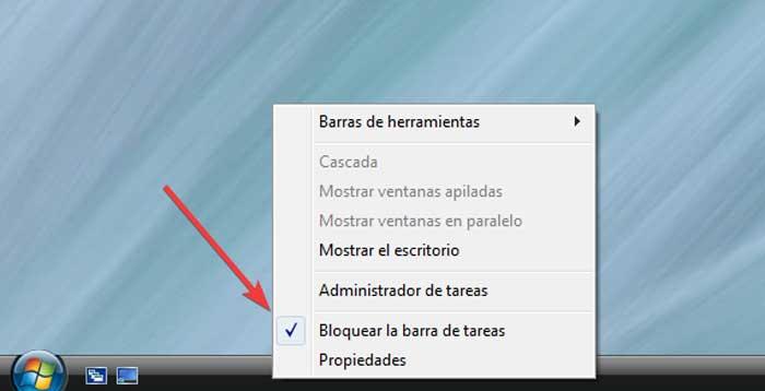 Windows Vista desmarcar Bloquear la barra de tareas