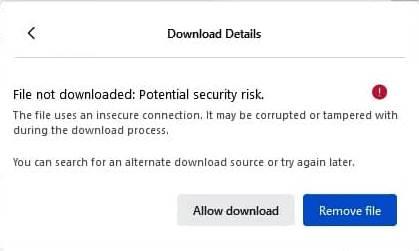 Firefox 92 aviso descarga insegura