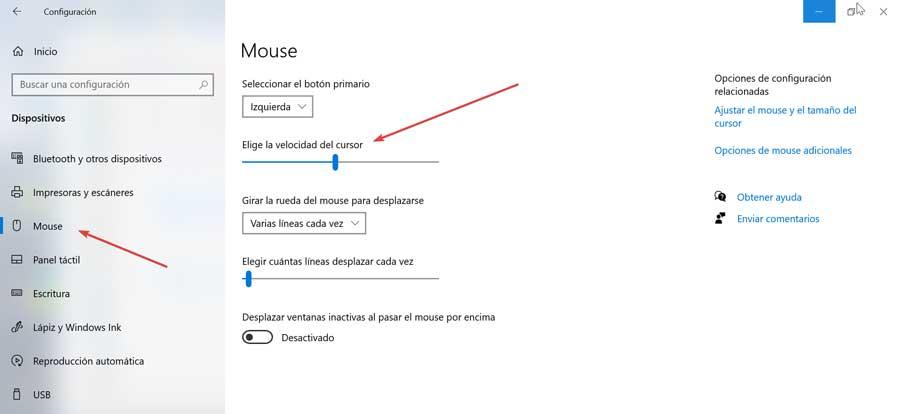 Mouse elegir velocidad del cursor