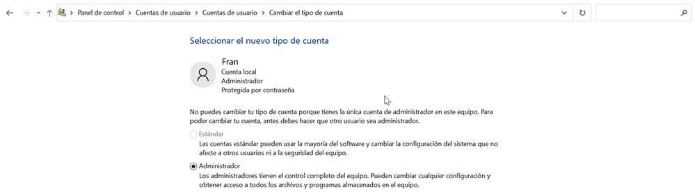 Tip de cont de utilizator în Windows 10