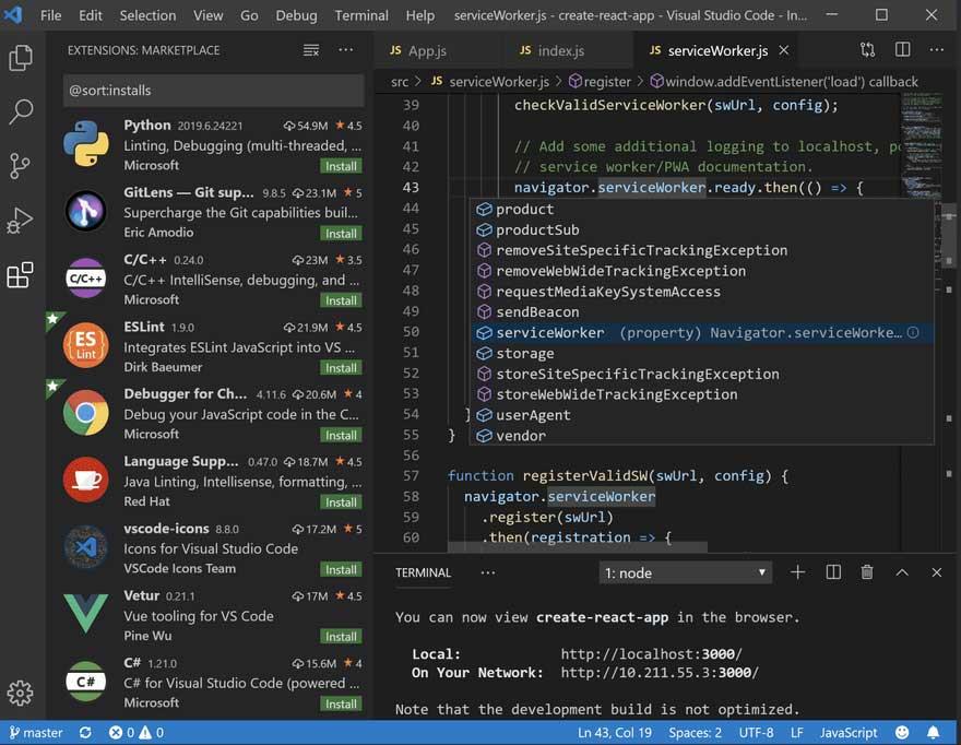 Interfața Visual Studio Code
