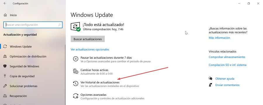 Windows Update Ver istoric de actualizări
